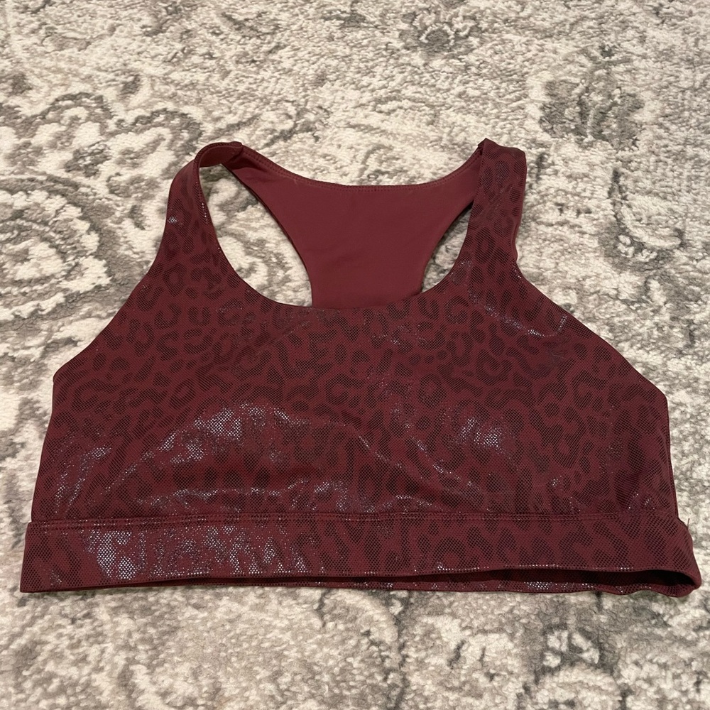 All Fenix Leopard Sports Bra in burgundy